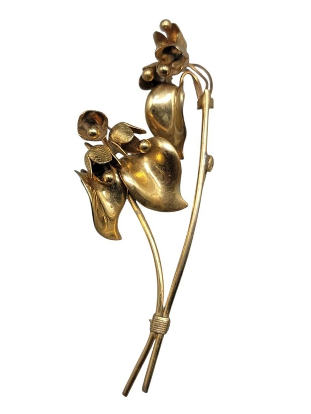 Large Flower Brooch Gold Plated Stemmed Floral Vinatge Large Pin